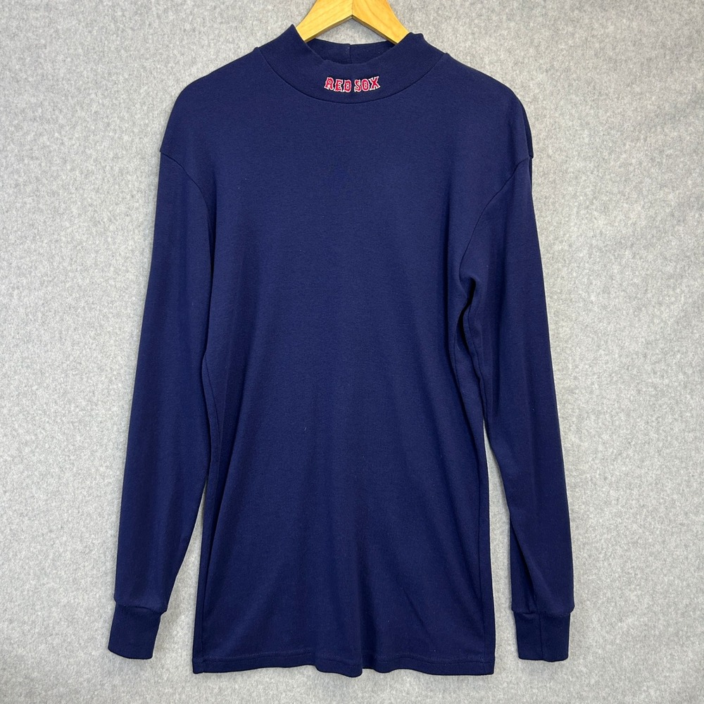 Majestic Red Sox Vintage 90s LS Shirt Navy Embroidered Logo Mock Neck Mens Large